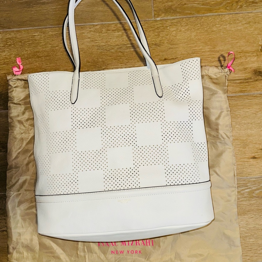 Isaac Mizrahi Large White Leather Tote Bag